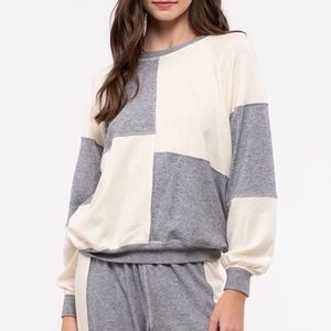 BLU PEPPER · GREY + CREAM CAN'T GET ENOUGH TOP - SIZE S